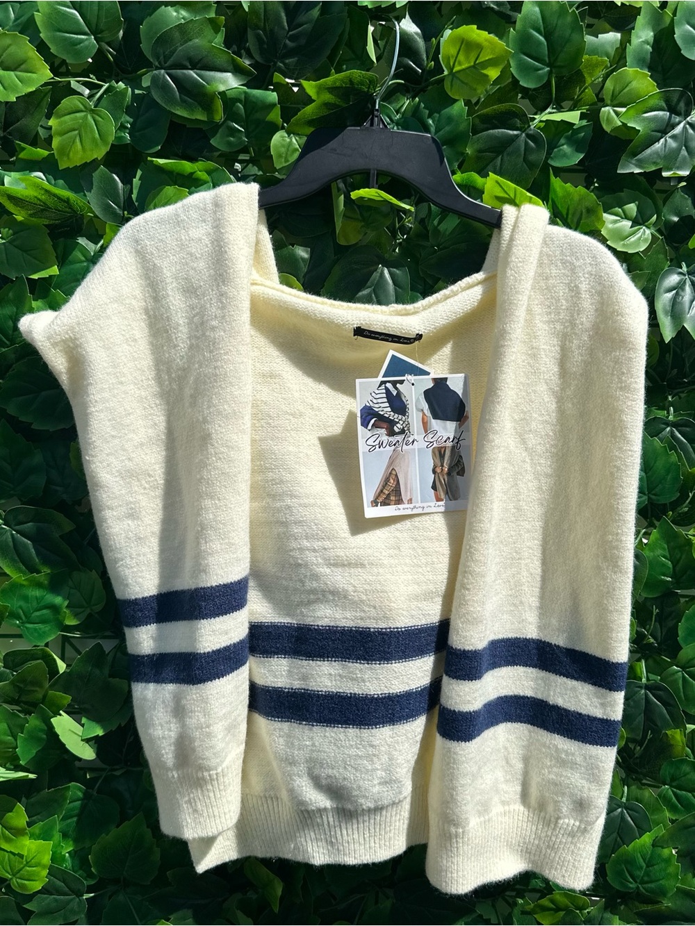 Do everything in love Cream Sweater with Navy Stripes - Women